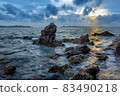 long exposure landscape, sea, rocks, clouds, sky, sunset 83490218