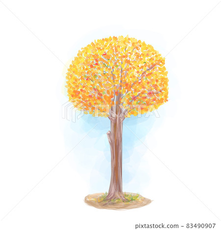 Digital Artwork of Watercolour Autumn Tree with Golden Leaves isolated on White Background. Digital Artwork of Watercolour Autumn Tree with Golden Leaves isolated on White Background. 83490907