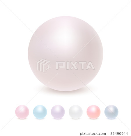 Pearl Set isolated on White Background. Spherical Beautiful 3D Orb with Transparent Glares and Highlights. Jewel Gems. 83490944