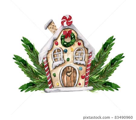 Watercolor set of christmas gifts, candles,cakes 83490960