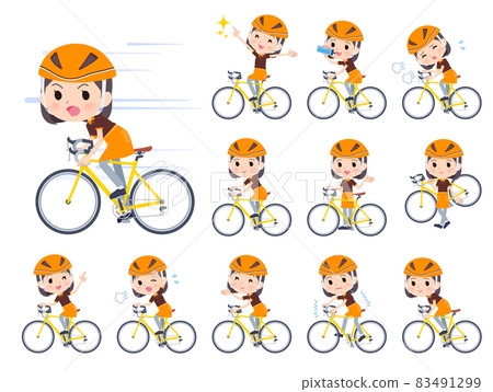 一組騎公路自行車的女快餐店員 一組騎公路自行車的女快餐店員 83491299