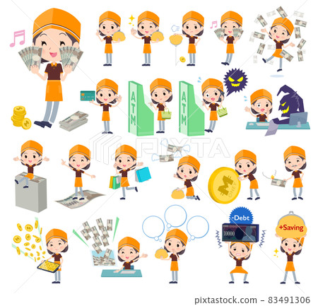 Set of fast food clerk women on money and economy 83491306