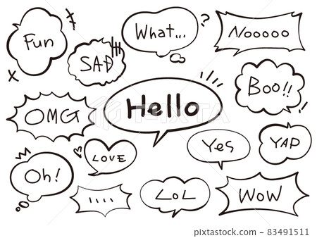 Pen drawing style speech bubble set (with dialogue) Pen drawing style speech bubble set (with dialogue) 83491511