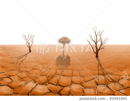 Illustration of dry land and dead trees 83491893