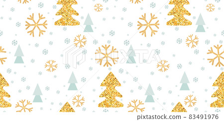 Golden pine and snowflakes. Christmas background for party or gifts. Vector 83491976