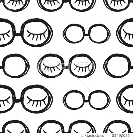 Closed eyes with colored glasses. Hand drawn seamless pattern. Vector 83492025