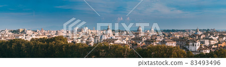 Rome, Italy. Cityscape Skyline With Pantheon, Altar Of The Fatherland And Other Famous Lanmarks In Old Historic Town Rome, Italy. Cityscape Skyline With Pantheon, Altar Of The Fatherland And Other Famous Lanmarks In Old Historic Town 83493496