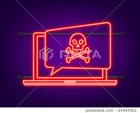 Cyber attack. Neon icon. Data Phishing with fishing hook, laptop, internet security. Vector stock illustration 83494362