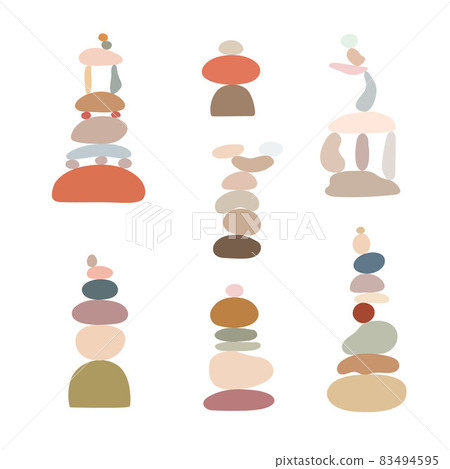 Zen stones set simple abstract flat style vector illustration, relax, meditation and yoga concept, boho colors Zen stones set simple abstract flat style vector illustration, relax, meditation and yoga concept, boho colors 83494595