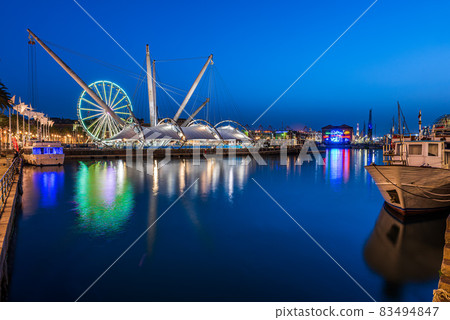 Night view of the Old Harbour of Genoa 83494847