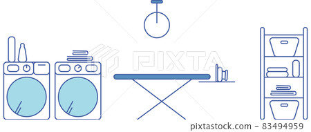 Linear sketch of an interior. Laundry Room. Flat vector illustration. Linear sketch of an interior. Laundry Room. Flat vector illustration. 83494959