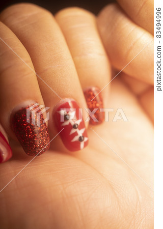 Red nail varnish nails 83494996