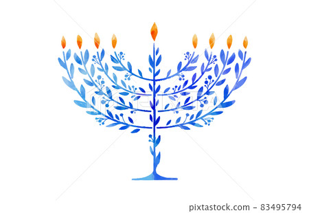 Happy Hanukkah, vector watercolor illustration, banner design. Traditional jewish holiday greeting 83495794