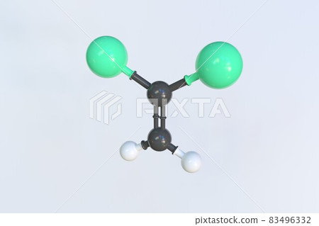 Polyvinylidene chloride molecule made with balls, isolated molecular model. 3D rendering Polyvinylidene chloride molecule made with balls, isolated molecular model. 3D rendering 83496332