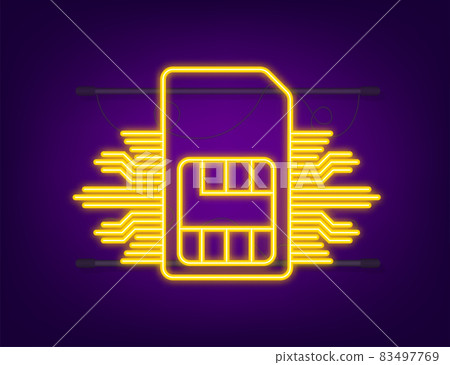 Mobile Cellular Phone Sim Card Chip. Neon icon. Vector stock illustration 83497769