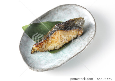 A bird's-eye view of the grilled sablefish Saikyo-yaki with a white background that looks delicious with fat on it 83498369