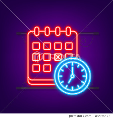 Calendar and clock line icon. Schedule concepts. Neon icon. Modern flat design graphic elements. Vector illustration Calendar and clock line icon. Schedule concepts. Neon icon. Modern flat design graphic elements. Vector illustration 83498472