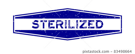 Grunge blue sterilized word hexagon rubber seal stamp on white background 83498664