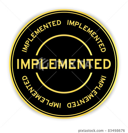 Black and gold color round label sticker with word implemented on white background Black and gold color round label sticker with word implemented on white background 83498676