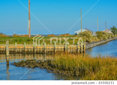View from Holts Landing State Park of Calhoun Landing. On Indian River Bay in Sussex County, Delaware 83500231