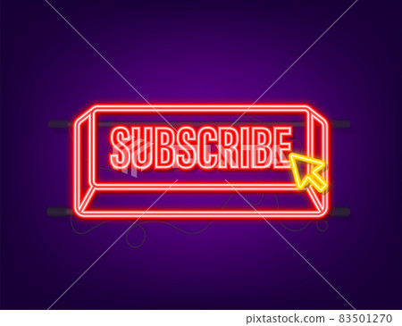 Subscribe with cursor button. Internet icon. Pointer click neon icon. Vector stock illustration Subscribe with cursor button. Internet icon. Pointer click neon icon. Vector stock illustration 83501270