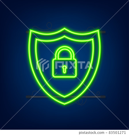 Cyber security vector logo with shield and check mark. Security shield concept. Internet security. Neon style. Vector illustration Cyber security vector logo with shield and check mark. Security shield concept. Internet security. Neon style. Vector illustration 83501271