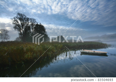 Lake and boat in Denmark in Autumn 83504693