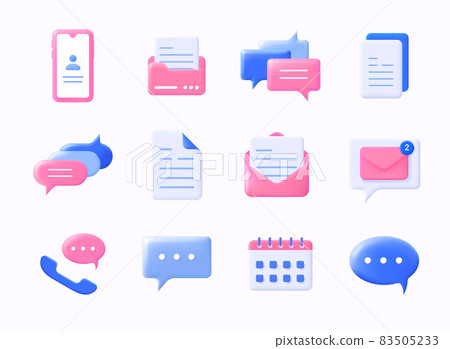 Realistic message icons. 3D plastic chat...-插圖素材 [83505233] - PIXTA圖庫