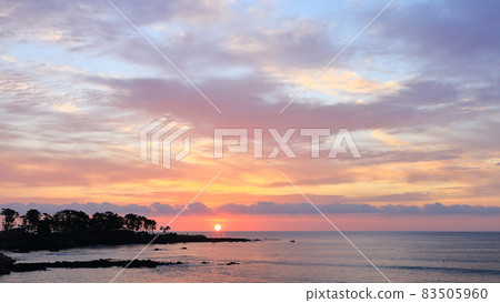 Scenery with the rising sun in Iwaizaki, Kesennuma 83505960