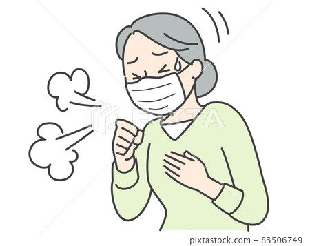 Senior woman wearing a mask and coughing 83506749