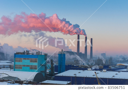 Manufacturing in a big city. Chemical emissions into the atmosphere. 83506751