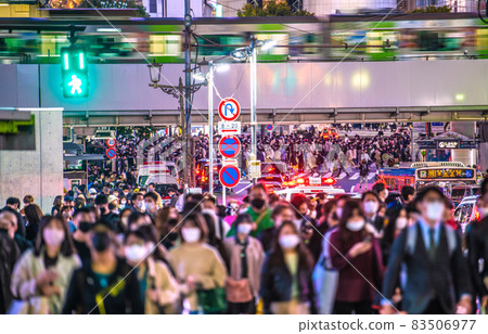 Tokyo cityscape in Japan After the time reduction is lifted & on the eve of Haro, Shibuya is a threatening crowd ... A new flow line ... In the back is the Su intersection = October 30 83506977