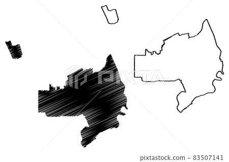 Salihorsk City (Republic of Belarus, Byelorussia or Belorussia, Minsk Voblast) map vector illustration, scribble sketch City of Soligorsk map 83507141