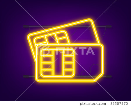 Mobile Cellular Phone Sim Card Chip. Neon icon. Vector stock illustration 83507370