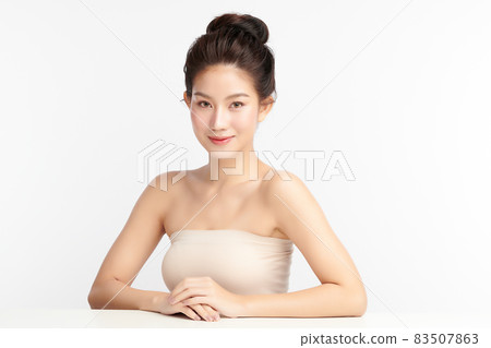 Beautiful young asian woman with clean fresh skin on white background, Face care, Facial treatment, Beautiful young asian woman with clean fresh skin on white background, Face care, Facial treatment, 83507863
