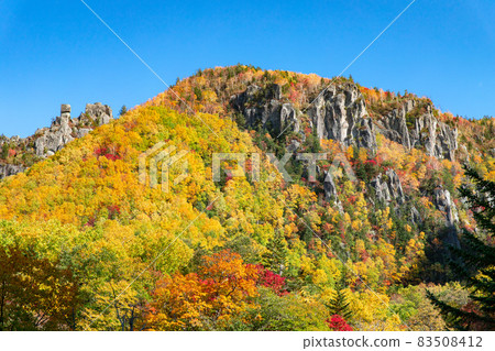 Autumn scenery in Hokkaido: Autumn leaves in Sounkyo 83508412
