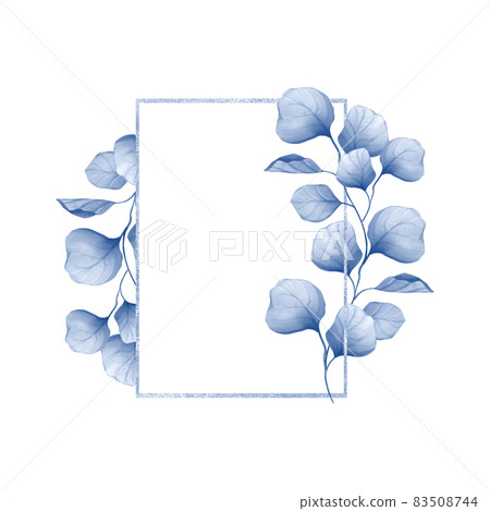 Blue restangle frame with leaves. Invitation, wedding or greeting cards Blue restangle frame with leaves. Invitation, wedding or greeting cards 83508744