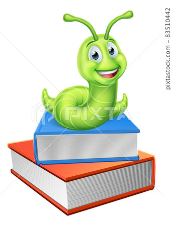Worm Bookworm Caterpillar on Book Stack 83510442