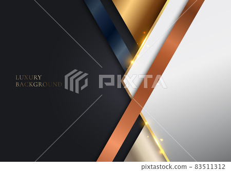 Abstract template 3D geometric stripes golden metallic color on black background Abstract template 3D geometric stripes golden metallic color on black background 83511312