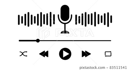 Podcast player interface with microphone, sound wave, loading progress bar and buttons. Simple audio player panel template for mobile app. Vector graphic illustration Podcast player interface with microphone, sound wave, loading progress bar and buttons. Simple audio player panel template for mobile app. Vector graphic illustration 83511541