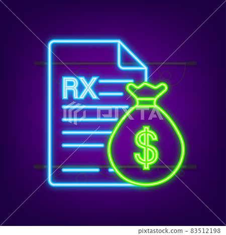 neon icon Blank Rx prescription form. Vector stock illustration neon icon Blank Rx prescription form. Vector stock illustration 83512198