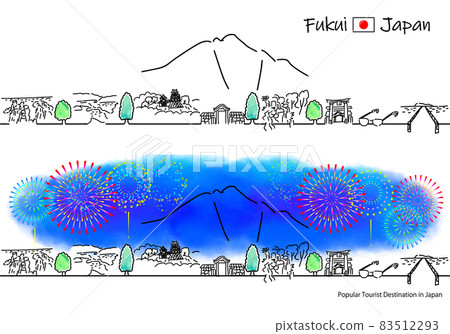 Simple line art set of cityscapes and fireworks in tourist spots in Fukui Prefecture Simple line art set of cityscapes and fireworks in tourist spots in Fukui Prefecture 83512293