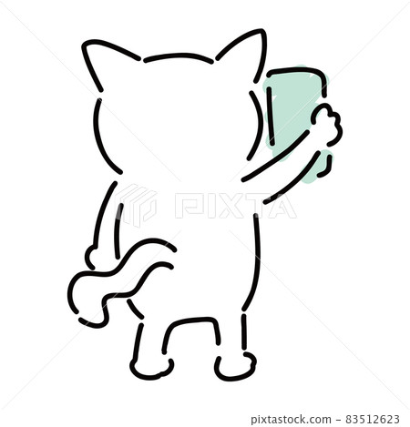 A cute white cat holding a smartphone, back view, whole body A cute white cat holding a smartphone, back view, whole body 83512623