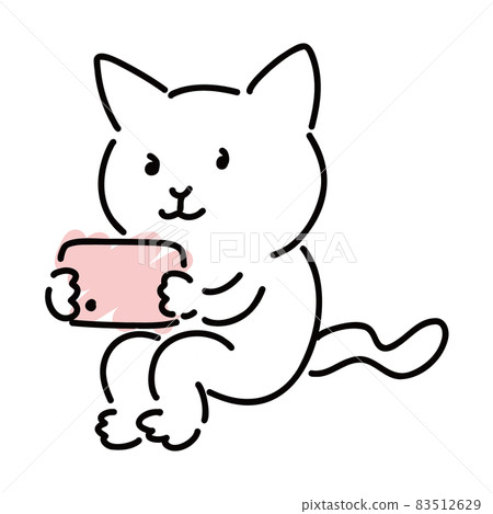 A cute white cat operating with a smartphone A cute white cat operating with a smartphone 83512629