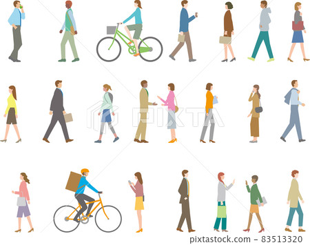 Sideways illustration of pedestrians such as office workers and young people Sideways illustration of pedestrians such as office workers and young people 83513320