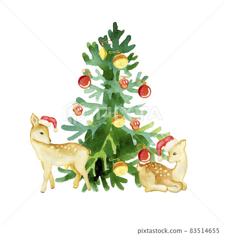 Watercolor Christmas illustration with deer and... - Stock Illustration ...