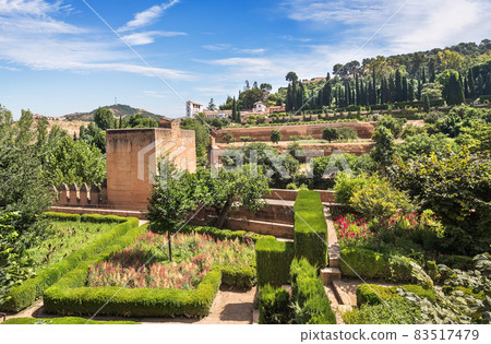 Famous garden in the Alhambra at Granada in Spain. Famous garden in the Alhambra at Granada in Spain. 83517479
