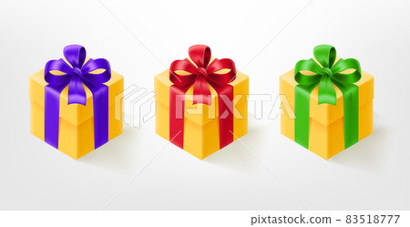 Gift boxes with color satin bow. 3d style vector illustration Gift boxes with color satin bow. 3d style vector illustration 83518777
