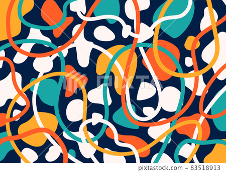 Pattern background with abstract form, organic shapes vector illustration. Wave texture poster in minimal doodle trend style. Geometric school pop art modern design 83518913