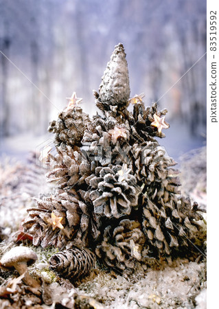 Christmas or New Year greeting card with winter forest 83519592